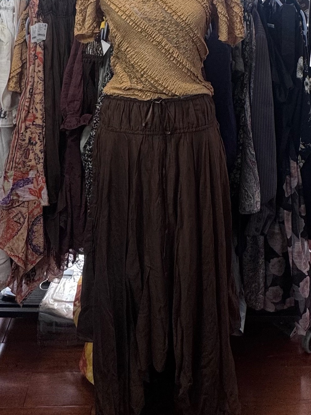 Free People Kaia Brown Asymmetrical Maxi Skirt